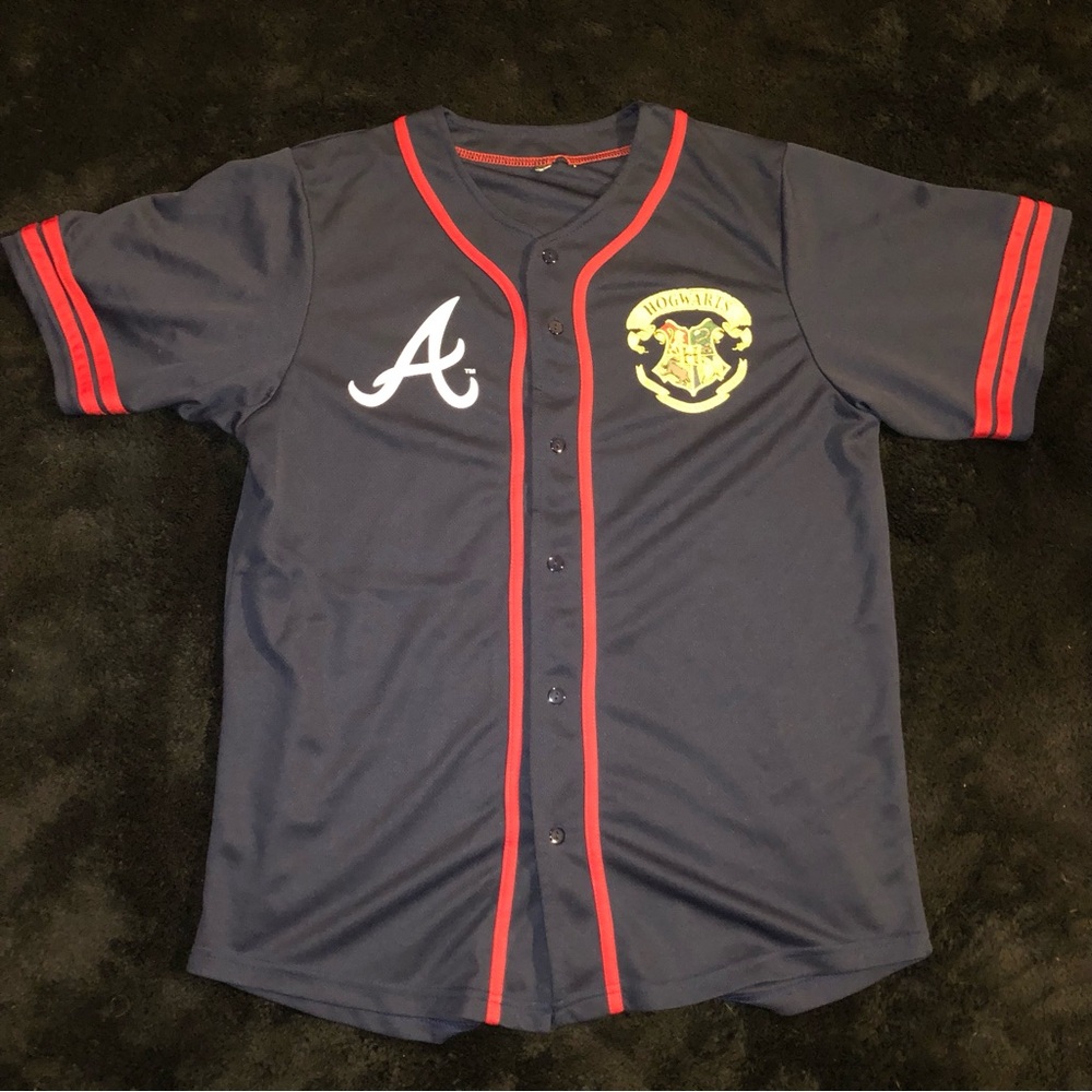 Harry Potter Atlanta Braves Baseball Jersey with Red Trim and Crest